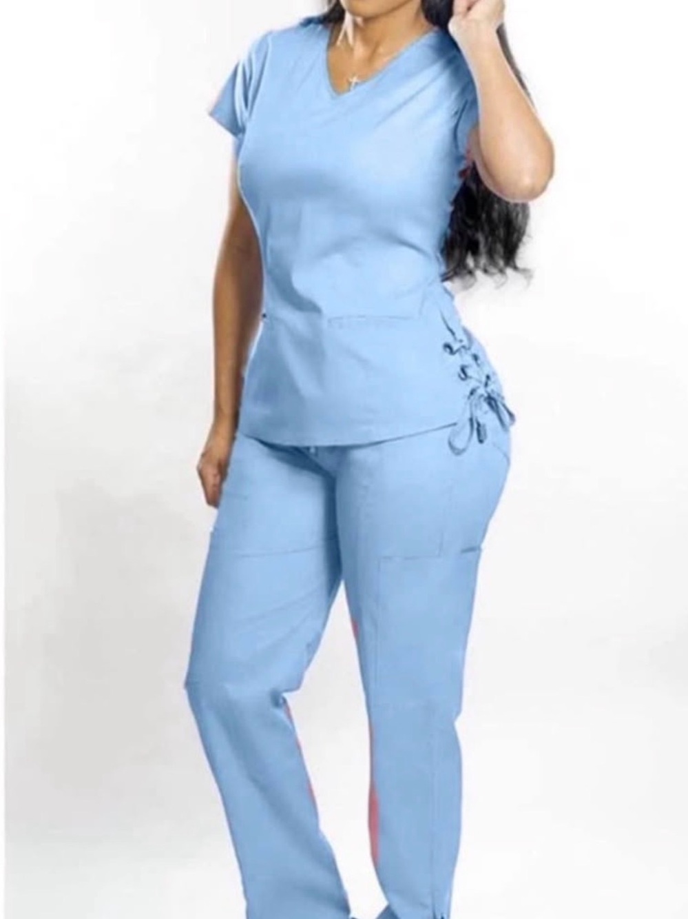 Women’s Light Blue Medical Scrub Pants & Top Set